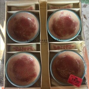 Pier 1 Floral Chopstick Set with Red and Cream Bowls